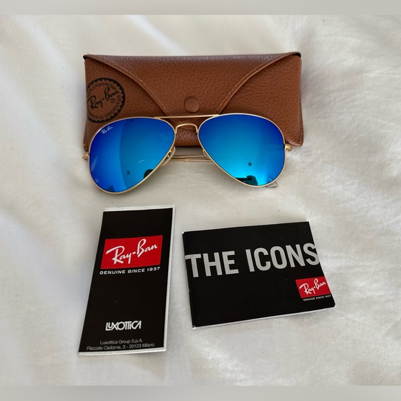 RayBan Accessories Genuine Blue Lens Rayban Aviators With Case